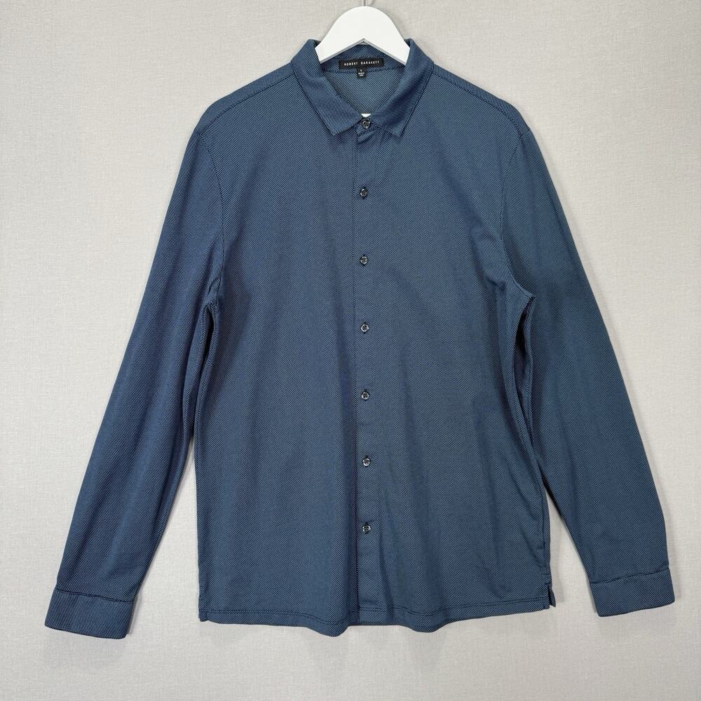 Robert Barakett Braden LS Knit Shirt Mens Large Blue Textured Dots Stretch Prep - Picture 1 of 11